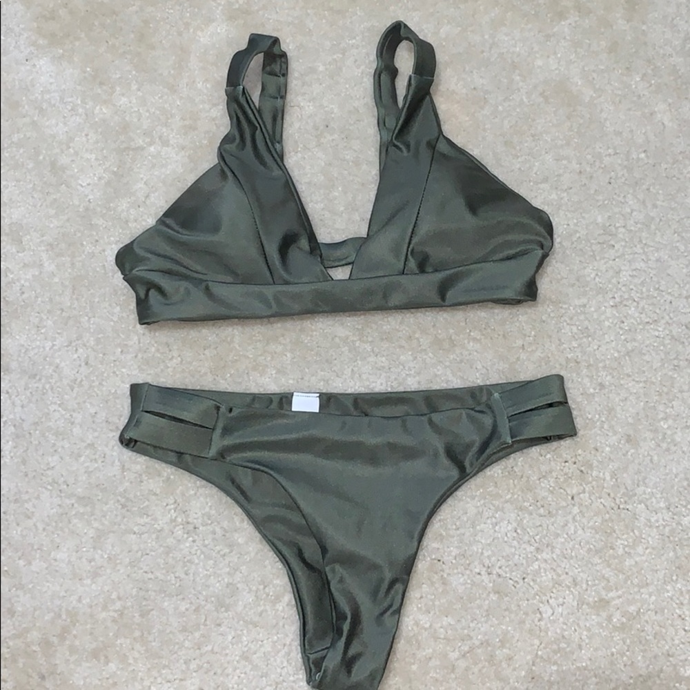 Army Green Strappy Bikini Set
